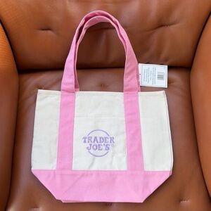 NWT Trader Joe's Mini Pastel Pink & Cream Canvas Tote Easter 2026